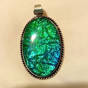 Large Spectacular Blue/ Green Real Triplet Opal Oval Pendant